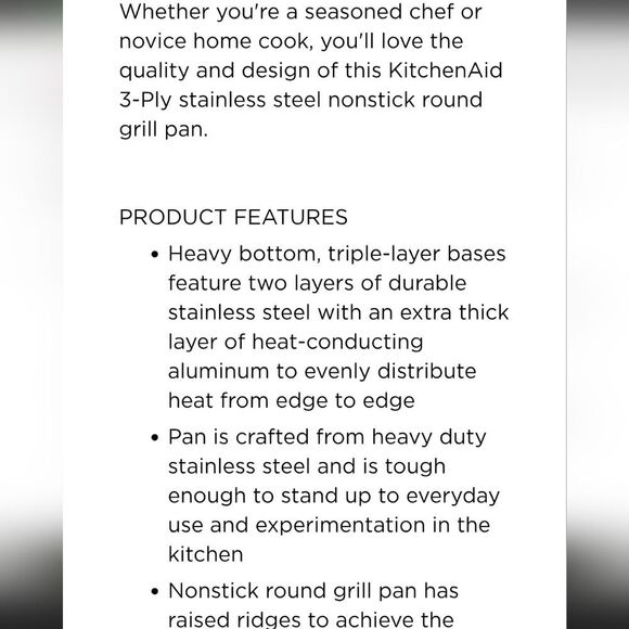 KitchenAid Stainless Steel 3-Ply Base 10.25 Non-Stick Grill Pan - Picture 5 of 9